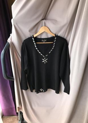 Красивий вязаний чорний теплий светр з намистинками кофта пуловер gina gonti розм xl