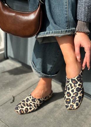Кожаные женские леопардовые туфли мюли сабо из натуральной кожи