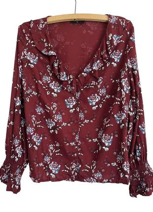 Бордовая блузка в цветок2 фото