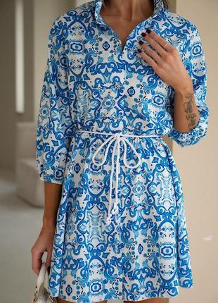 Тендітна елегантна сукня коротка міні вільного крою з довгими рукавами принт софт3 фото