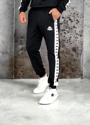 Спортивні штани kappa чорні з білим лампасом1 фото