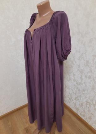 Актуальное вискозное лавандовое платье свободный большой размер10 фото