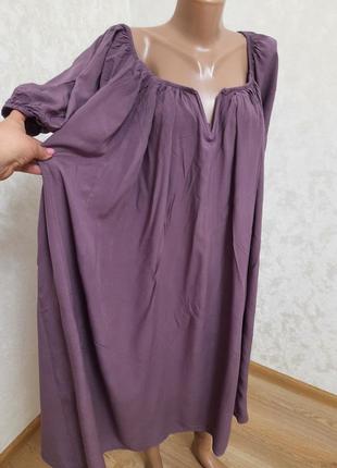 Актуальное вискозное лавандовое платье свободный большой размер3 фото