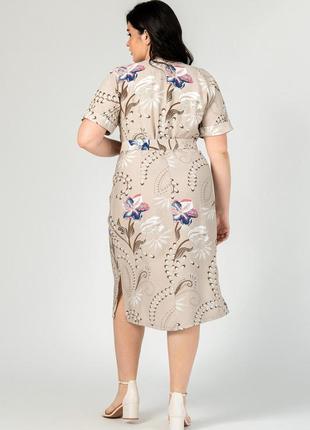 Красивое женское льняное платье с растительным принтом, большие размеры6 фото