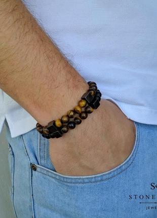 Комплект мужских браслетов "myway" из тигрового глаза и шунгита4 фото