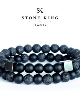 Комплект мужских браслетов "myway" и "one" из лавы и шунгита