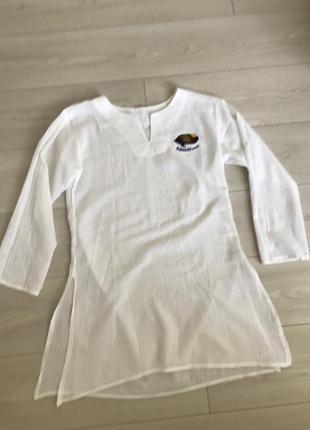 Белоснежная туника рубашка мальдины из воздушного хлопка1 фото