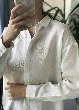 Льняная блуза рубашка с вышивкой бабочки max mara weekend льон сорочка з метеликами2 фото