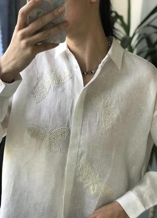 Льняная блуза рубашка с вышивкой бабочки max mara weekend льон сорочка з метеликами3 фото