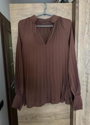 Рубашка-блузка новая коричневая с плиссировки h&amp;m