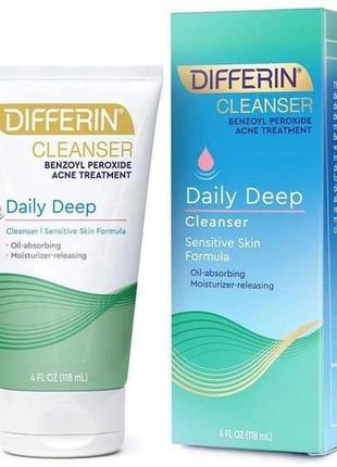 Differin daily deep cleanser benzoyl peroxide оригінал, гель-пінка для глибокого очищення чутливої шкіри