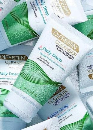 Differin day deep cleanser benzoyl peroxide оригинал, гель-пенка для глубокого очищения чувствительной кожи3 фото