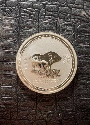 Срібна монета «рік свині» єлизавета 2 австралія 20074 фото