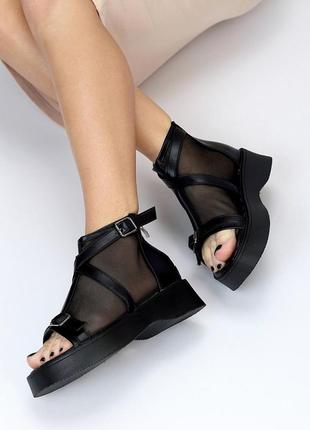Черные летние ботинки – босоножки в сетку6 фото