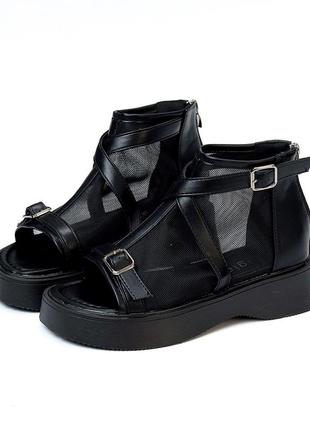 Черные летние ботинки – босоножки в сетку4 фото