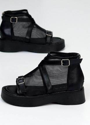 Черные летние ботинки – босоножки в сетку3 фото