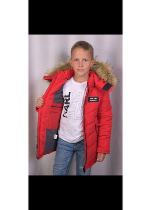 Зимова куртка на хлопчика червона і чорна3 фото