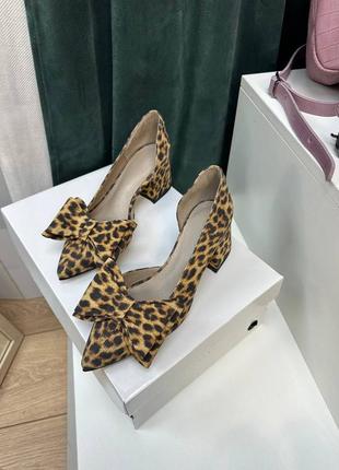 Женские леопардовые туфли из натуральной кожи с бантиком эксклюзив 1184 фото