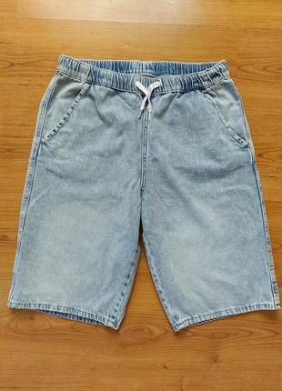 Джинсові блакитні шорти h&m без застібки пояс на резинці