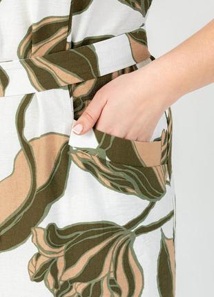 Шикарное женское льняное платье с растительным принтом, большие размеры5 фото