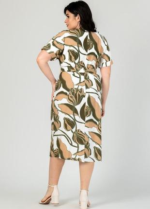 Шикарное женское льняное платье с растительным принтом, большие размеры3 фото
