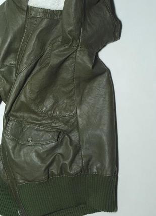 Куртка / бомбер кожаная натуральная оливкового цвета весна/осень7 фото