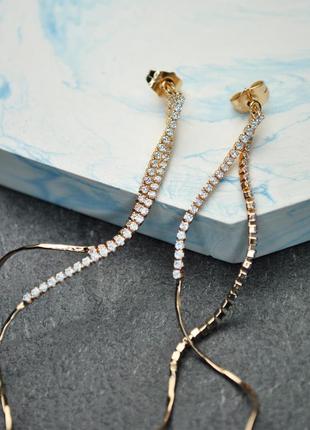 Сережки цвяшки довгі спиралі з цирконієм медична сталь позолота