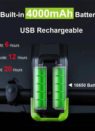 Велосипедна фара, для вело ліхтар, велосипед, велофара, 4000 mah2 фото