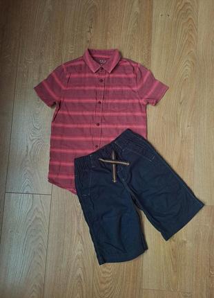 Летний набор для мальчика/рубашка с коротким рукавом для мальчика/синие шорты3 фото