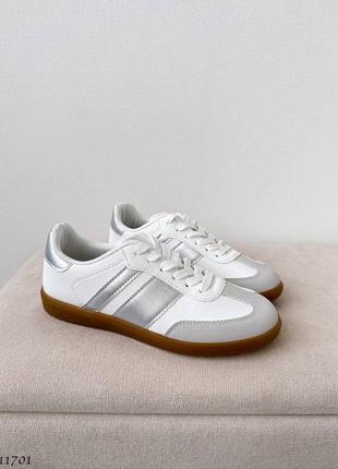 Угорщина білі кеди - кросівки зі срібними вставками4 фото