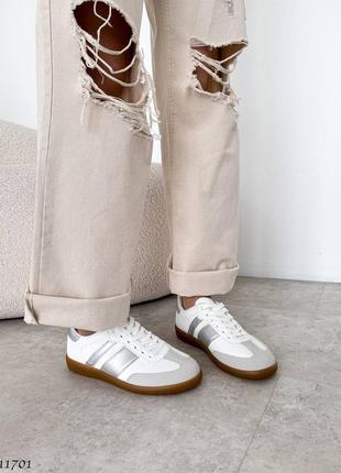 Венгрия белые кеды - кроссовки с серебряными вставками6 фото