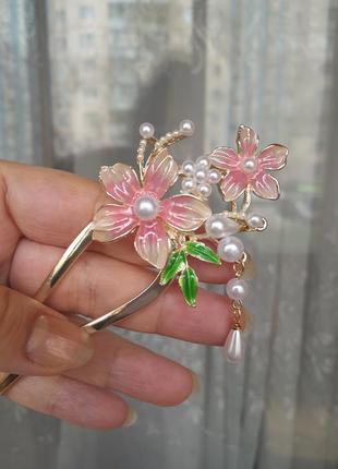 Двойная китайская палочка для волос цветы