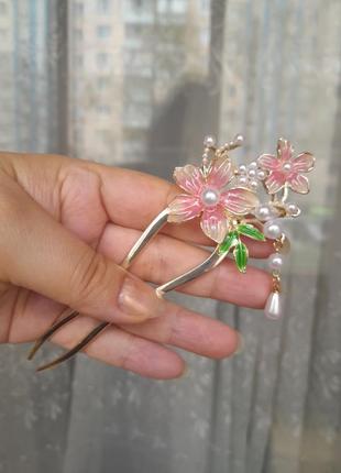 Двойная китайская палочка для волос цветы