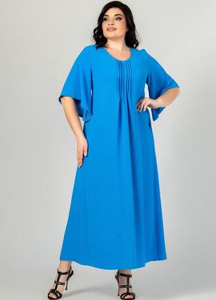 Стильное женское макси платье голубого цвета, большие размеры7 фото