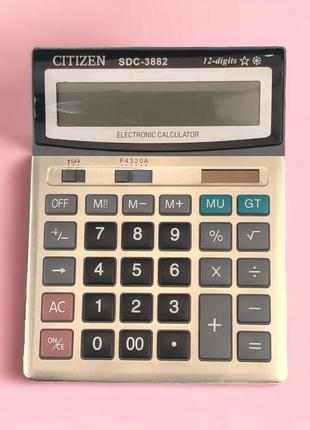 Калькулятор электронный citizen sdc-3882 на батарейке и солнечной панелью 16х20 см