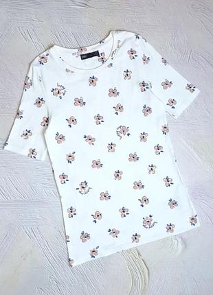 💝2+1=4 брендовая белая женская футболка в цветашках marks &amp; spencer, размер 44 - 468 фото