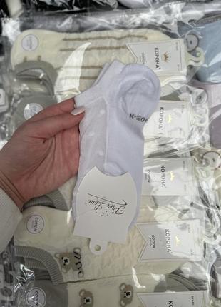 Трендові білі шкарпетки носки в мілкий горошок короткі нижче кісточки білого кольору з сіточкою прозорою вставкою під лофери pier lone 95% бавовна