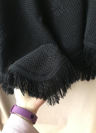 Чёрное женское классное пончо с бахромой вязаная накидка angel avenue5 фото