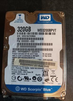 Жорсткий диск hdd 2.5" 320 гб sata-ii western digital wd3200bpvt