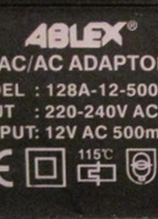 Ac adapter змінний 12в, ablex model:128a-12-500a, 500 ма, 5 м.