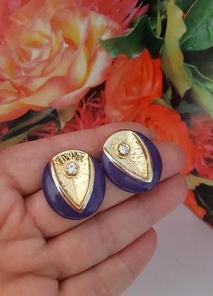 Шикарные сиреневые серьги винтаж эмаль, позолота, кристаллы, маркировки