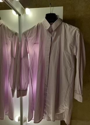 Рубашка оверсайз удлиненная длинная платье лиловое 36 s m xs xxs оверсайз хлопок коттон лаванда спущенное плечо стиль бойфренд3 фото