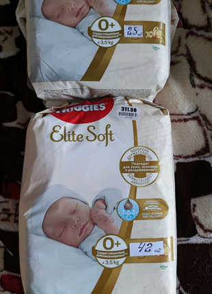 Підгузник huggies elite soft 0+ (до 3,5 кг) conv 25 шт