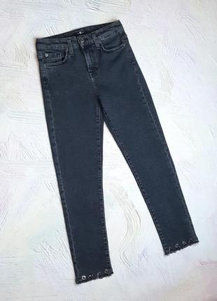 💝2+1=4 фирменные серо-черные зауженные джинсы стрейч с кольцами 7 for all mankind, размер 42 - 449 фото