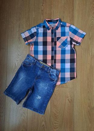 Летний набор для мальчика/джинсовые шорты для мальчика/рубашка с коротким рукавом для мальчика1 фото