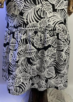 Красивая черная белая длинная юбка макси юбка с рюшей в интересный принт листочки из натуральной ткани4 фото