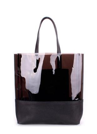 Жіноча шкіряна сумка з пластиком poolparty city чорна