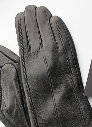 Женские кожаные перчатки "stripes" подкладка шерстяная вязка black5 фото
