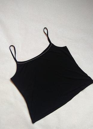 Черная майка с камнями,маечка трикотажная с камушками