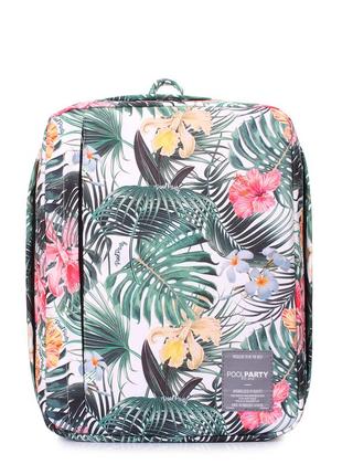 Рюкзак для ручной клади poolparty airport 40x30x20см wizz air / мау с тропическим принтом1 фото